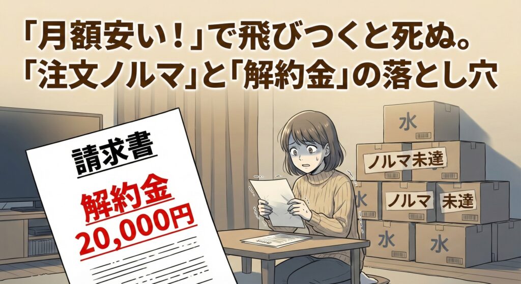 【契約の罠】「月額安い！」で飛びつくと死ぬ。「注文ノルマ」と「解約金」の落とし穴